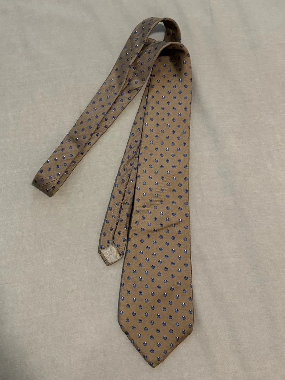 Dior Beige Tie with Blue Dot Pattern